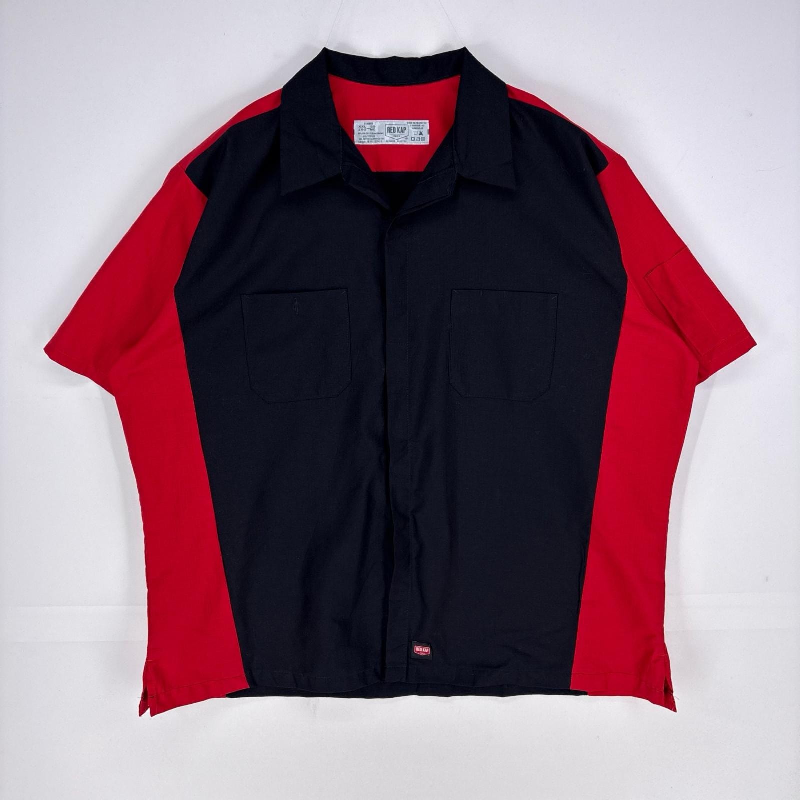 古着 レッドキャップ RED KAP 半袖シャツ ワーク 大きいサイズ 胸ポケット ショートスリーブ 2XL  ブラック系 ツートン メンズ