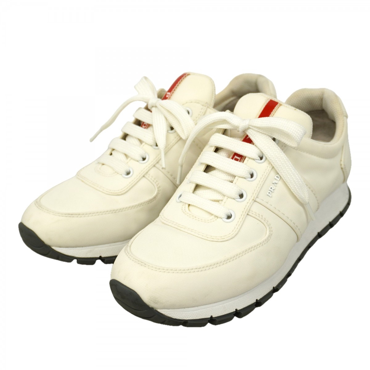 【6apg025】プラダ スニーカー 38.5 ナイロン ベージュ【中古】レディース