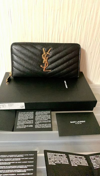 Saint Laurent Monogram Zip Around Wallet In Grain De Poudre Embossed Leather "Black"