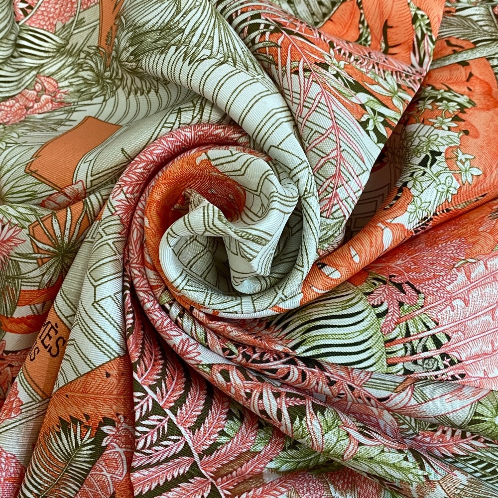 エルメス HERMES スカーフ FAVBOVRG TROPICAL フォーブル トロピカル カレ90 FAVBOVRG TROPICAL オレンジ