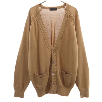 YVES SAINT LAURENT イヴサンローラン 90s オールド 長袖 Vネック ニットカーディガン M ブラウン