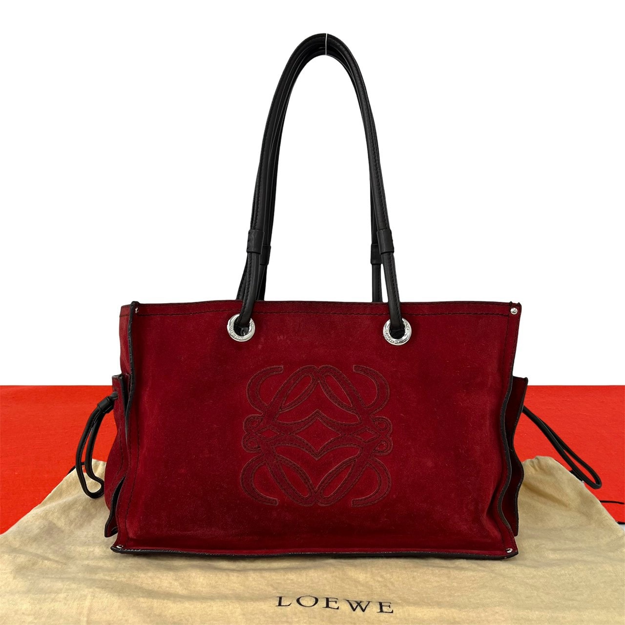 LOEWE ロエベ ロゴ スウェード レザー トートバッグ レッド
07026