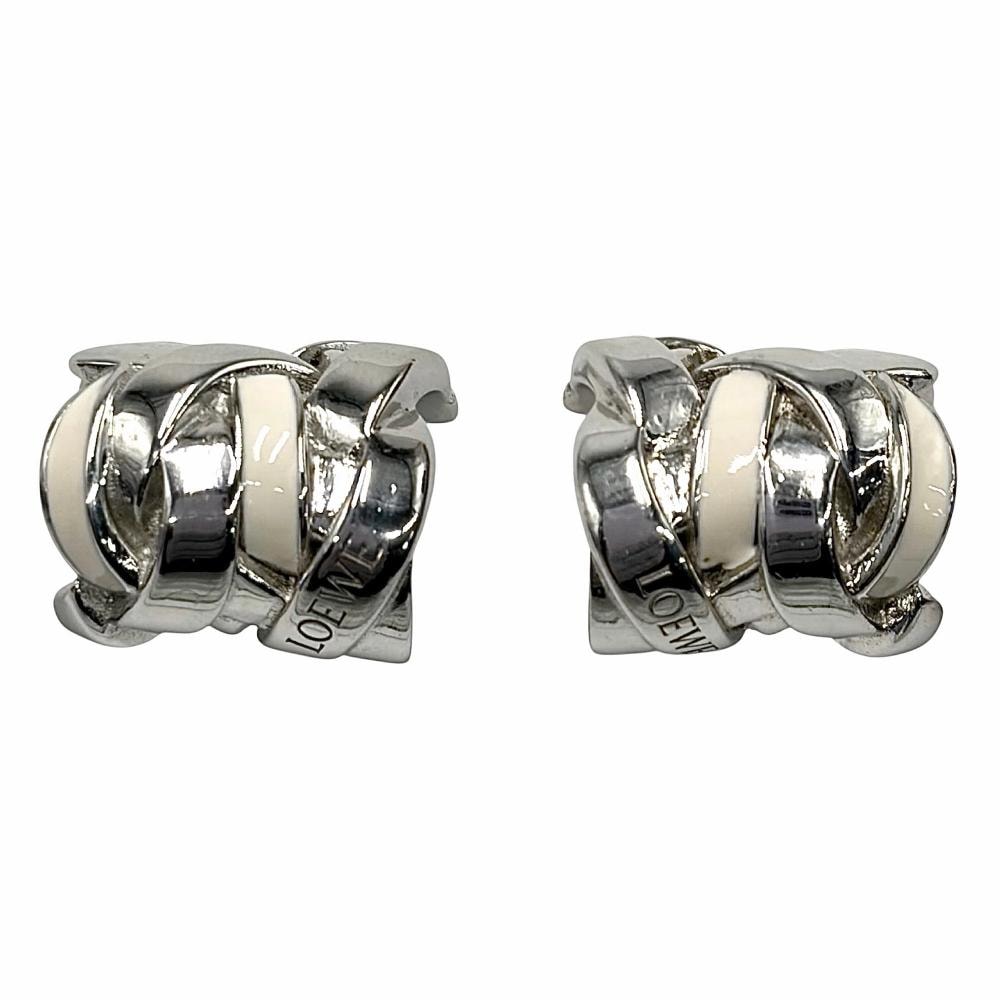 LOEWE ロエベ ピアス ネスト フープピアス スモール アクセサリー Ag925 スターリングシルバー エナメル JN01239X03 シルバー ホワイト 白 レディース 約9.0g【中古品】