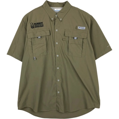 古着 コロンビア Columbia PFG OMNI-SHADE オムニシェイド Robroy Industries アドバタイジング ボタンダウン 半袖 フィッシングシャツ メンズL相当/eaa634631
