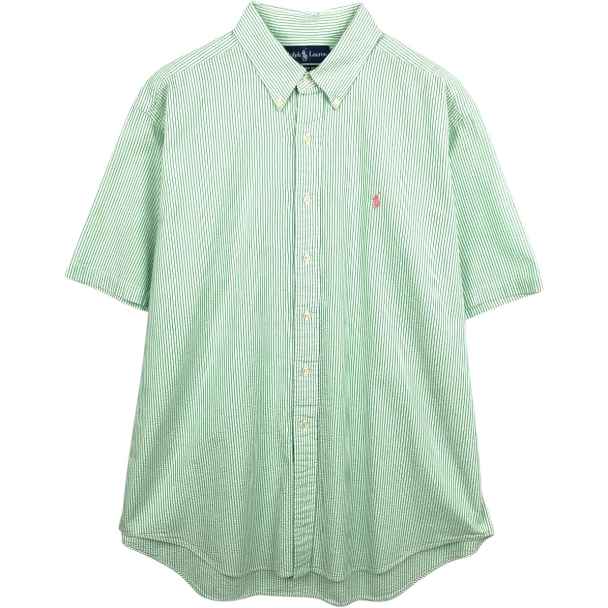 古着 ラルフローレン Ralph Lauren CLASSIC FIT クラシックフィット シアサッカー 半袖 ボタンダウン ストライプシャツ メンズXL相当/eaa668618