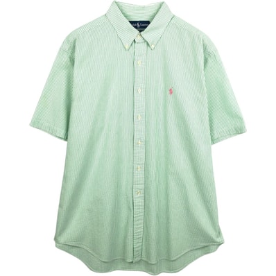 古着 ラルフローレン Ralph Lauren CLASSIC FIT クラシックフィット シアサッカー 半袖 ボタンダウン ストライプシャツ メンズXL相当/eaa668618