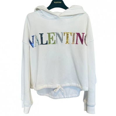 VALENTINO(ヴァレンティノ) プルオーバーパーカー フーディー ホワイト スパンコール ロゴ レディース サイズS 2B3MF21K7TB【中古】