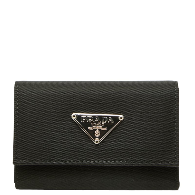 プラダ 三角ロゴプレート キーケース ブラック ナイロン レディース PRADA 中古