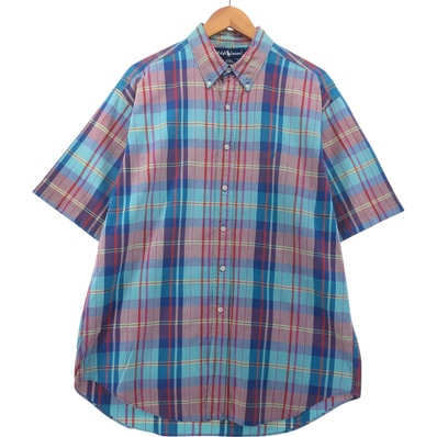 古着 ラルフローレン Ralph Lauren BLAKE 半袖 ボタンダウン チェックシャツ メンズL相当/eaa554989