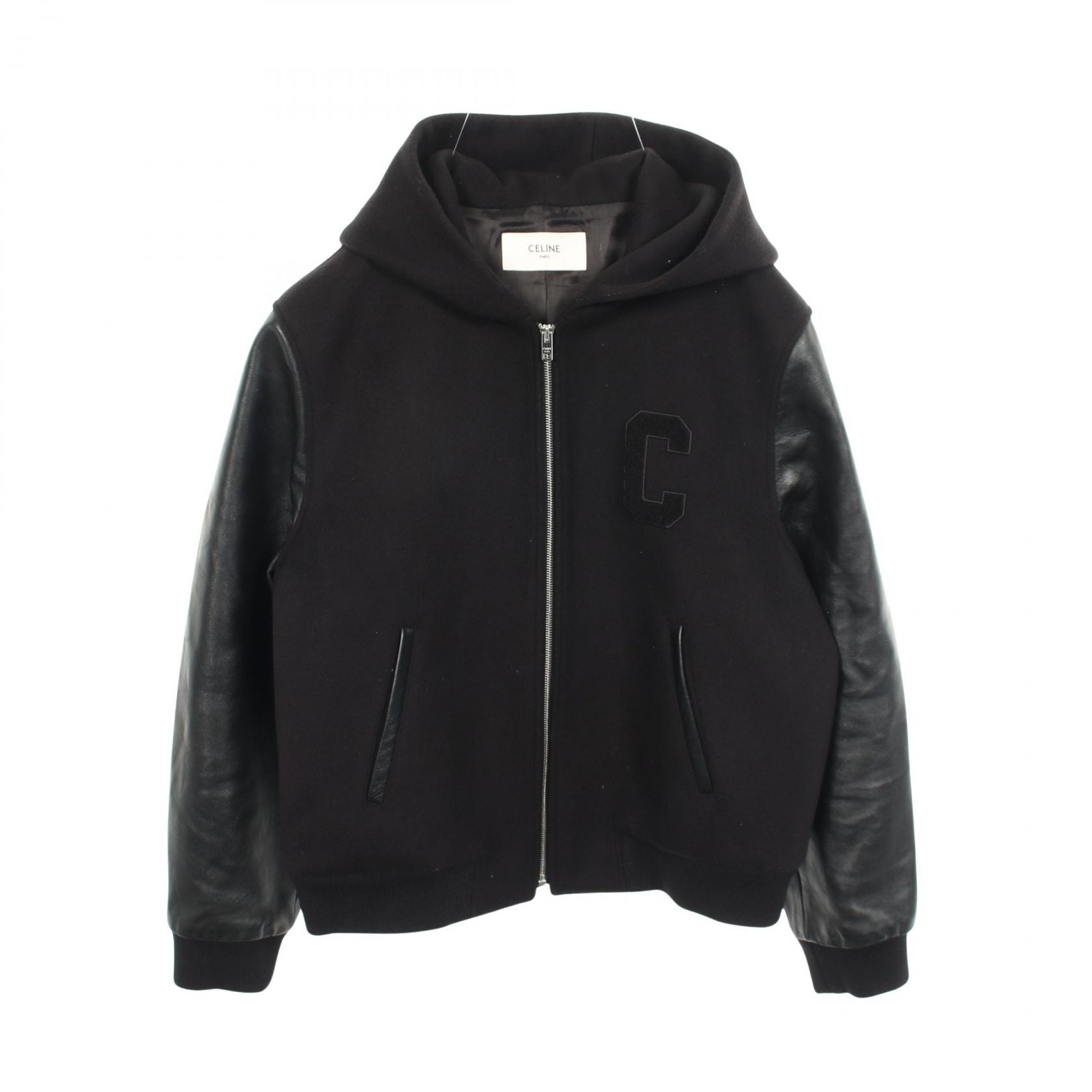 セリーヌ CELINE テディジャケット フード付き スタジャン 衣料品 アウター ウール レザー メンズ ブラック系 C289984 【中古】