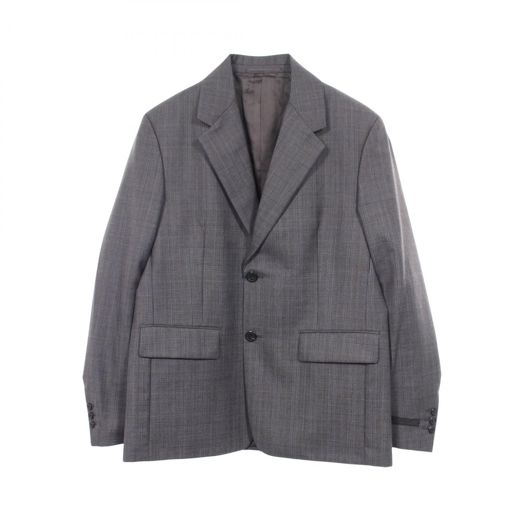プラダ PRADA チェック柄 テーラードジャケット 衣料品 アウター ウール シルク モヘヤ メンズ グレー系 【中古】