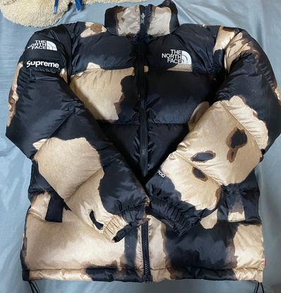 Supreme x The North Face Bleached Denim Print Nuptse Jacket "Black"