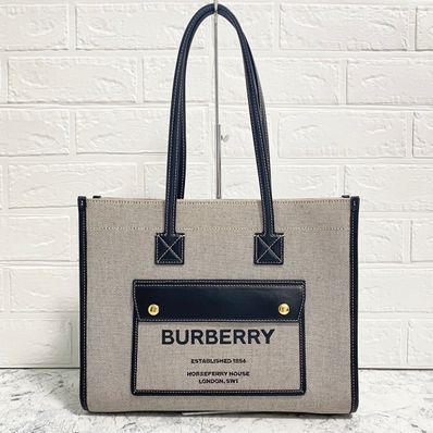 Burberry Small Two-Tone Canvas & Leather Freya Tote "Black"