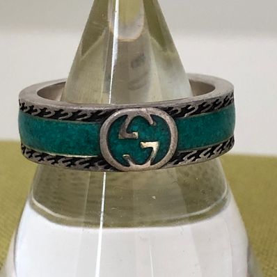 GUCCI Ring With Interlocking G "Turquoise Enamel/Silver"