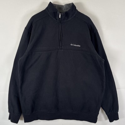 古着 コロンビア Columbia スウェット ハーフジップ トレーナー プルオーバー ワンポイントロゴ刺繍 L ブラック メンズ