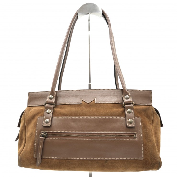 MAX MARA(マックスマーラ)レザースエード切替 ハンドバッグ トートバッグ ブラウン スエード レザー レディース【中古】