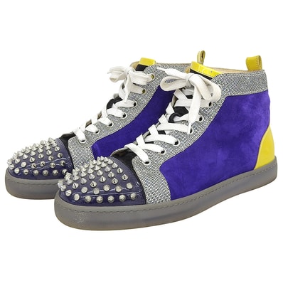 クリスチャンルブタン スエード スタッズ ルイス ハイカット スニーカー シューズ メンズ パープル×イエロー 41 41