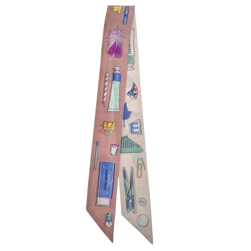 HERMES エルメス ツイリー スカーフ In the Pocket スカーフ シルク ピンク ホワイト  レディース【中古】