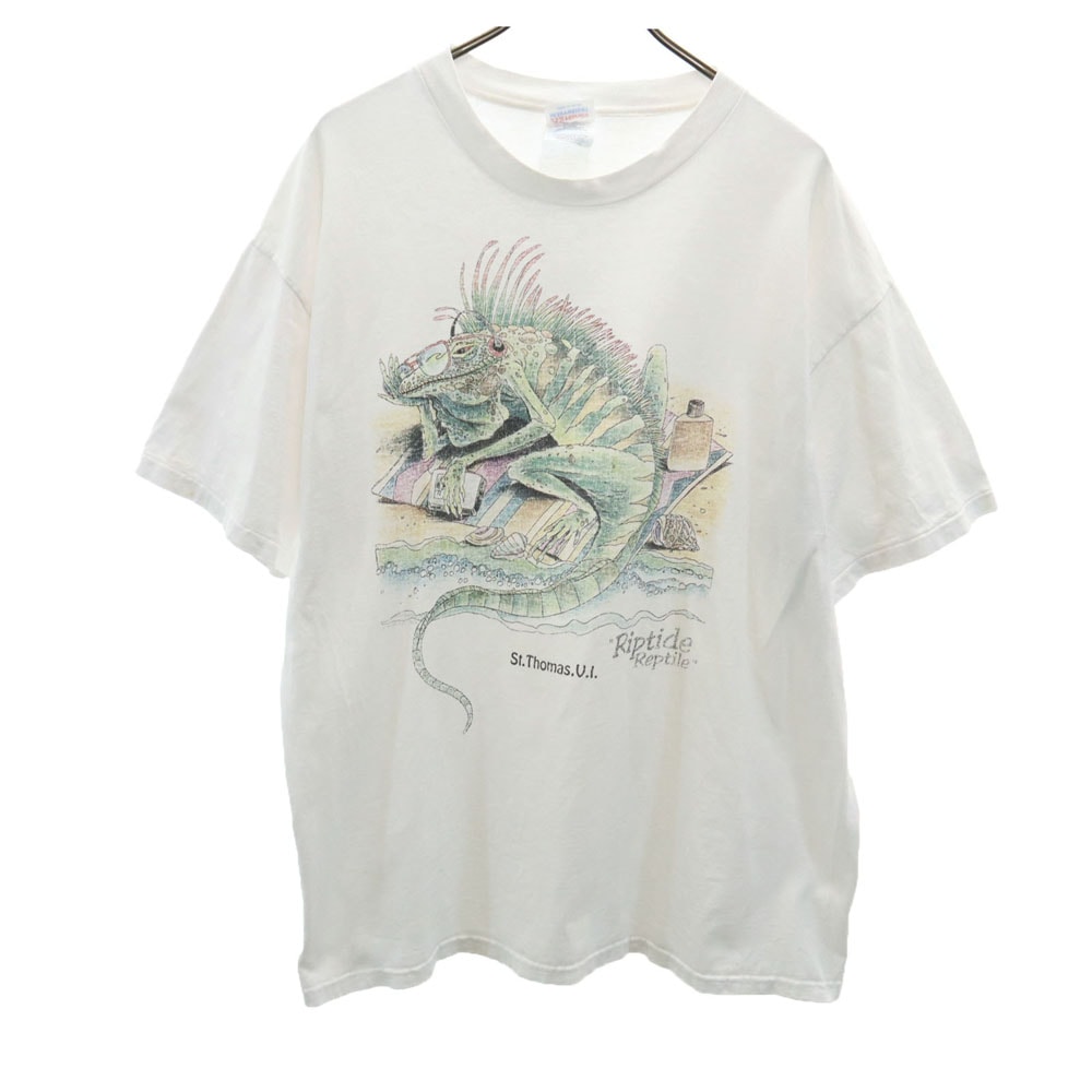 Hanes ヘインズ 90s USA製 プリント 半袖 Tシャツ XL ホワイト系 シングルステッチ オールド