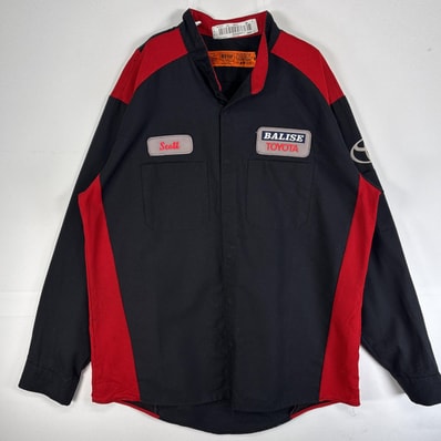 古着 レッドキャップ RED KAP 長袖シャツ ワーク バンドカラー 企業 トヨタ 公式 L ブラック ツートン メンズ