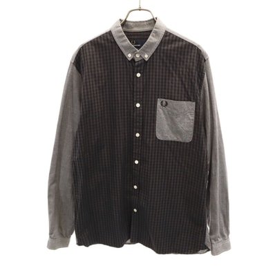 FRED PERRY フレッドペリー チェック切替 長袖 スリムフィット ボタンダウンシャツ M グレー