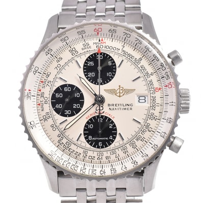 ブライトリング BREITLING A13330 ナビタイマー ファイターズ クロノグラフ シルバー 自動巻き メンズ 良品 腕時計 D#147389