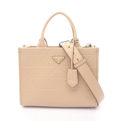 プラダ PRADA シンボル トップステッチ SOFT CALF トートバッグ バッグ レザー レディース ベージュ系 1BA379 【中古】
