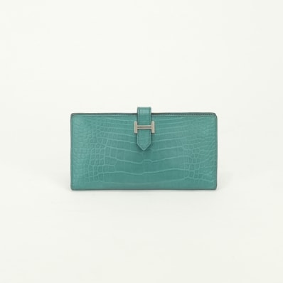 エルメス HERMES ベアンスフレ ベアン スフレ 財布 長財布 ロングウォレット アリゲーターマット ブルーパオン Bleu Paon ブルー Blue 青 シルバー金具 エキゾチック