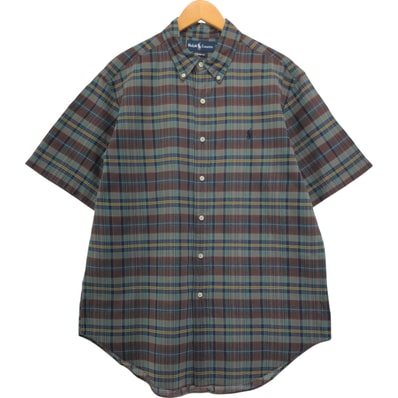 古着 ラルフローレン Ralph Lauren CLASSIC FIT 半袖 ボタンダウン チェックシャツ メンズL相当/eaa554933