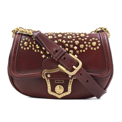 ミュウミュウ MIUMIU ショルダーバッグ レザー/メタル ブラウン/ゴールド レディース【中古】 e61981k