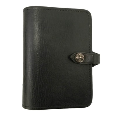 CHROME HEARTS クロムハーツ(原本無) AGENDA PLAIN アジェンダ クロスボールボタン レザー 手帳カバー ブラック系【中古】