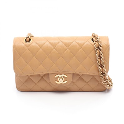 シャネル CHANEL マトラッセ Wフラップ ショルダーバッグ バッグ キャビアスキン(グレインドカーフ) レディース ベージュ系 A01113 【中古】