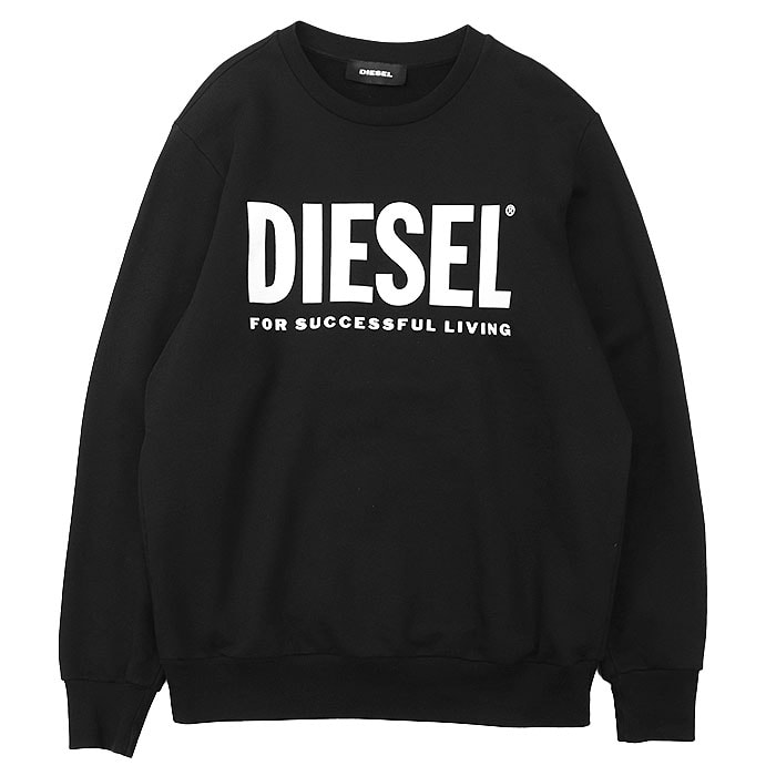 【SALE】DIESEL ディーゼル スウェット ロゴ プリント フレンチテリー 裏毛 裏パイル コットン100% リラックスフィット プルオーバー クルーネック ロングスリーブ 丸首 長袖 トップス メンズ サイズ M ブラック 黒 ブルガリア製