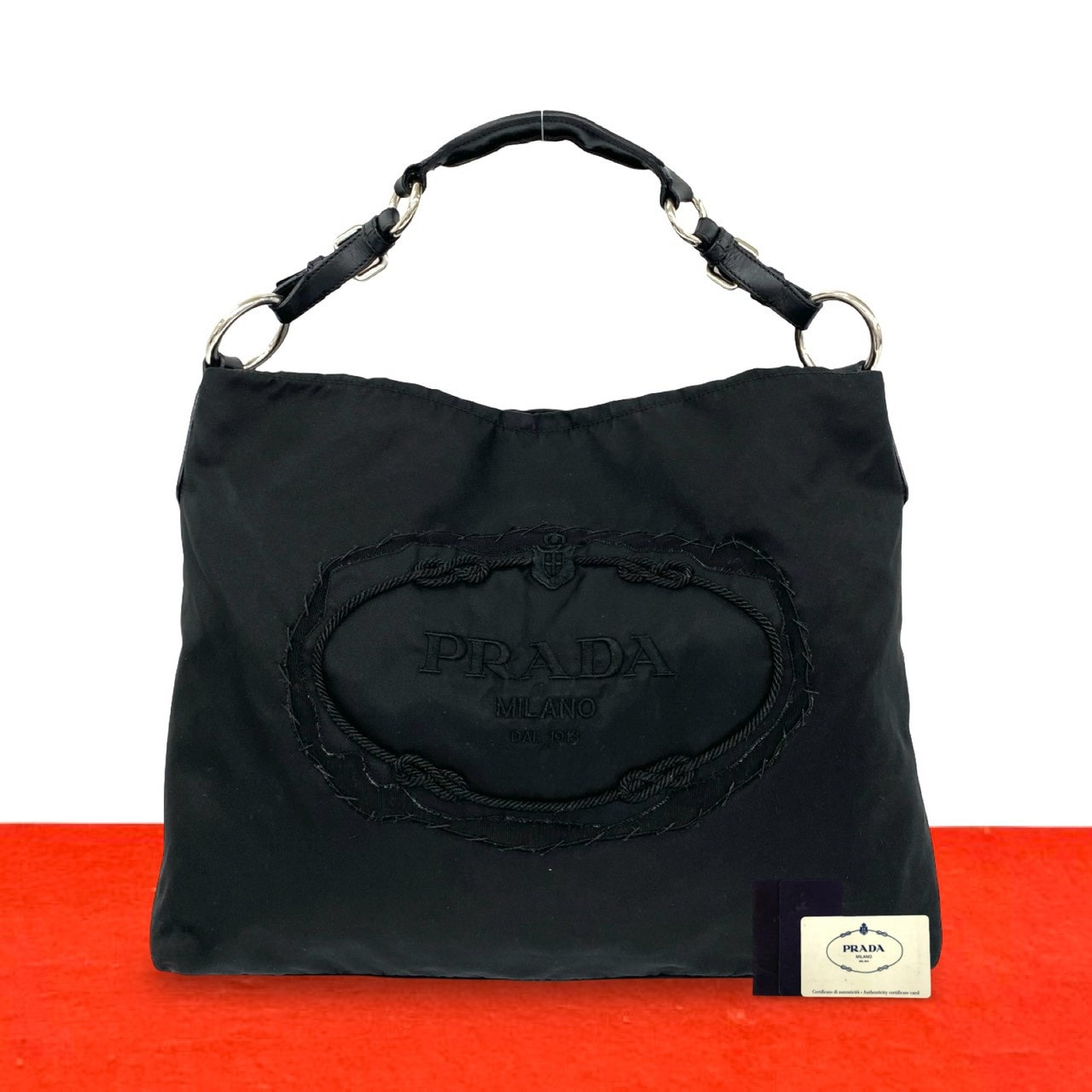 PRADA プラダ ロゴ ナイロン レザー ショルダーバッグ ブラック
 39849