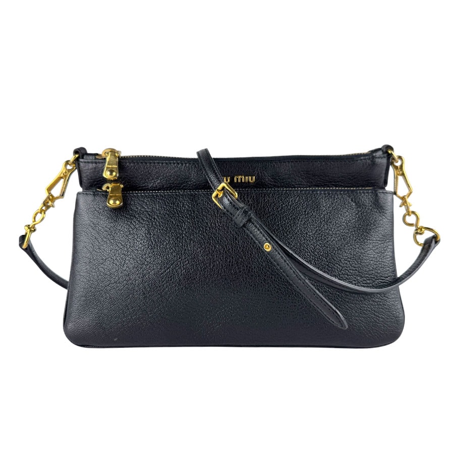 ミュウミュウ MIUMIU ショルダーバッグ レザー ブラック レディース【中古】 z10473