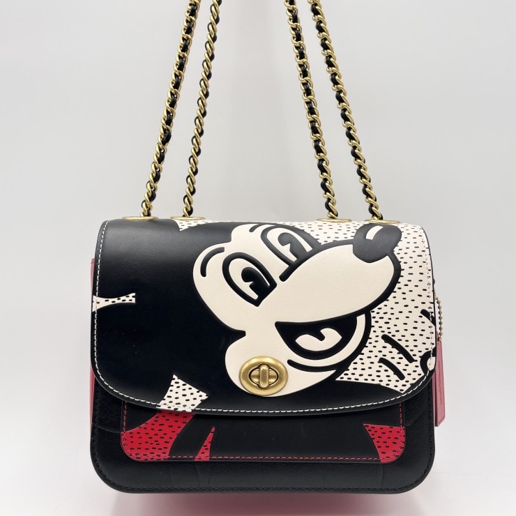 COACH(コーチ)マディソン ショルダーバッグ 19 ミッキーマウス キースヘリング レザー ブラック レッド チェーンショルダーバッグ レディース K2057-4722【中古】