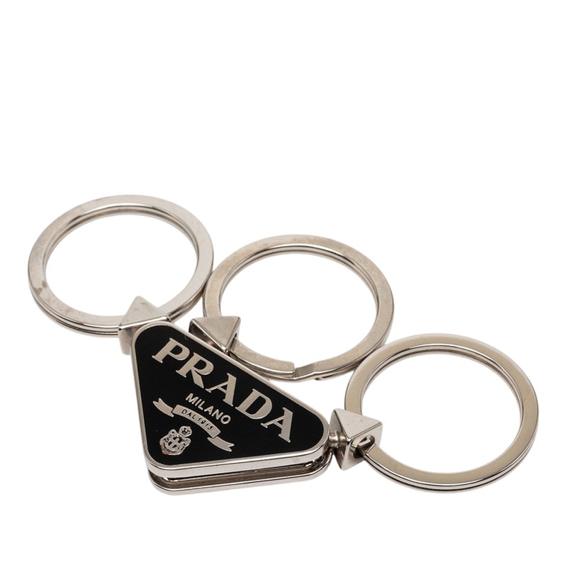 プラダ 三角ロゴプレート キーホルダー シルバー ブラック メタル レディース PRADA 【中古】