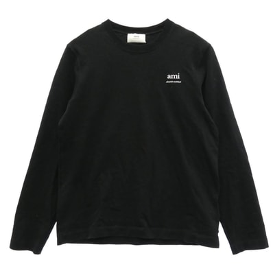 AMI PARIS アミパリス カットソー UTS224.726 胸ロゴ ワンポイント ロングスリーブ カットソー 刺繍 ブラック系 L【中古】