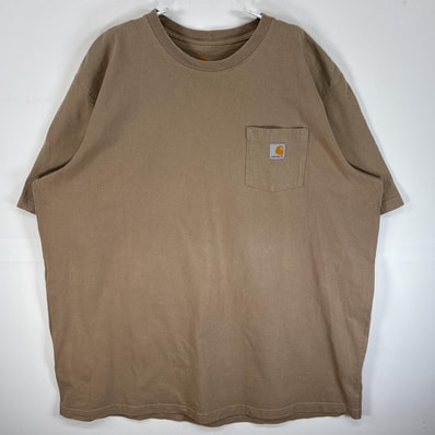 古着 カーハート Carhartt 半袖Tシャツ ワンポイント ロゴ 大きいサイズ 肉厚 3XL ベージュ 無地 メンズ