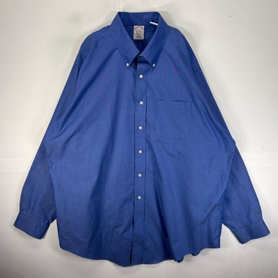 古着 ブルックスブラザーズ Brooks Brothers 長袖シャツ ボタンダウン 胸ポケット XL ブルー系 無地 メンズ