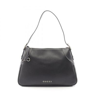 グッチ GUCCI GGエンブレム ミディアム ショルダーバッグ バッグ レザー レディース ブラック系 815217 【中古】