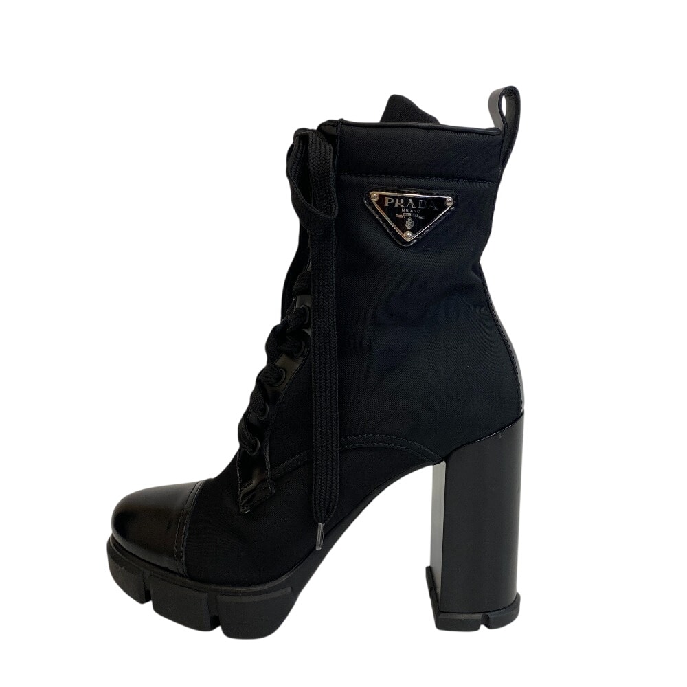 プラダ PRADA ブーツ トライアングルロゴ Re Nylon ショートブーツ レースアップ ブラック