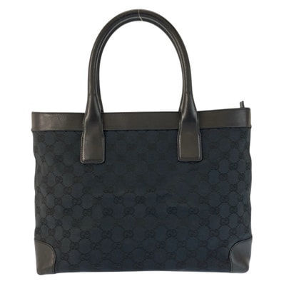 美品 GUCCI グッチ ブラック 黒 GGキャンバス レザー/ トートバッグ ハンドバッグ Y601394 【中古】