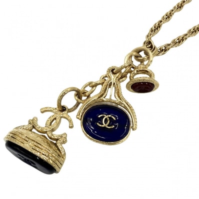 CHANEL シャネル ネックレス グリポア ココマーク ロングネックレス アクセサリー 希少 GP カラーストーン 93A ゴールド ブルー 青 レディース 約129.3g 1993年【中古品】