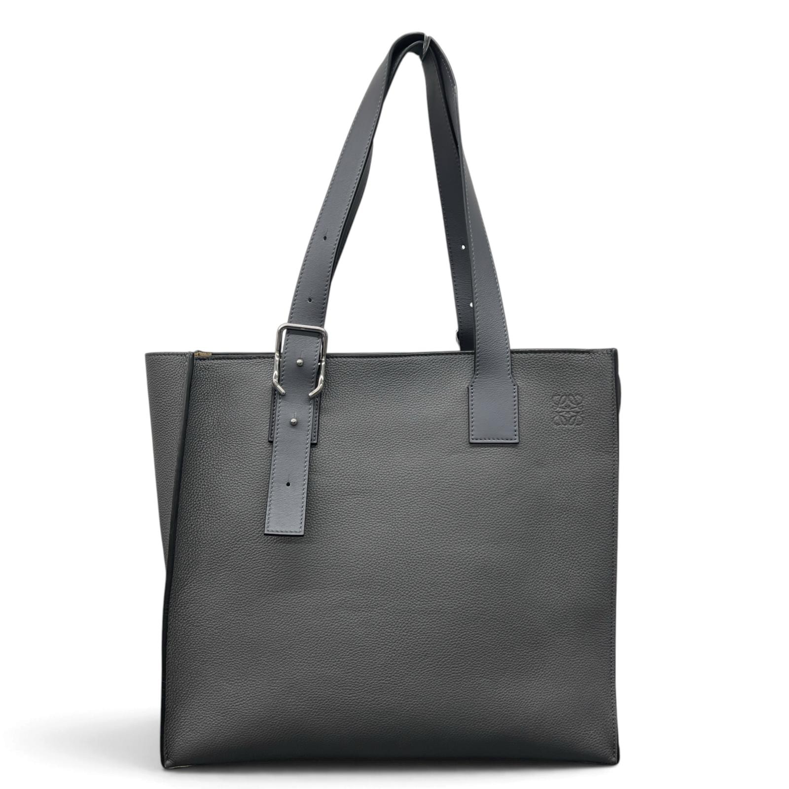 LOEWE 極美品 ロエベ BUCKLE ZIP TOTE バックル ジップ トート バッグ B692K99X03 レザー アンスラサイト グレー シルバー金具 ビジネスバッグ Aランク 中古 鑑定済 ロエベバッグ