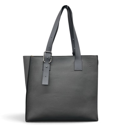 LOEWE 極美品 ロエベ BUCKLE ZIP TOTE バックル ジップ トート バッグ B692K99X03 レザー アンスラサイト グレー シルバー金具 ビジネスバッグ Aランク 中古 鑑定済 ロエベバッグ