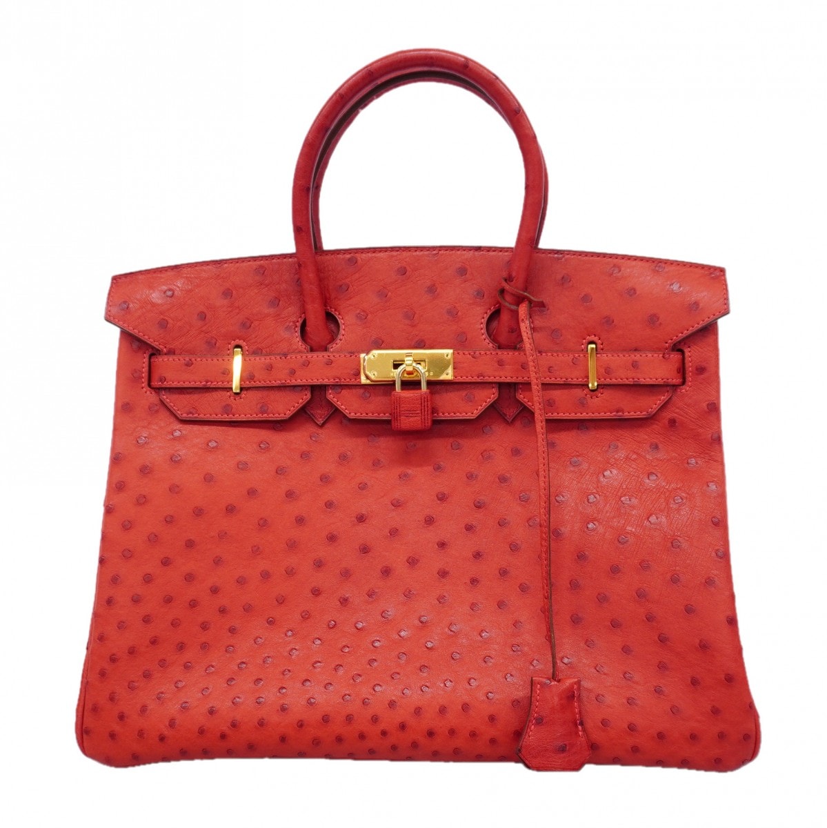 【6gd5220】エルメス ハンドバッグ バーキン35 オーストリッチ ルージュヴィフ ゴールド金具 □H刻印【中古】レディース