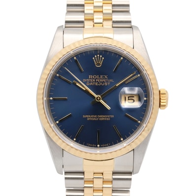 ロレックス ROLEX デイトジャスト X番 腕時計 時計 K18(イエローゴールド) ステンレススチール メンズ ブルー系 バー 16233 【中古】