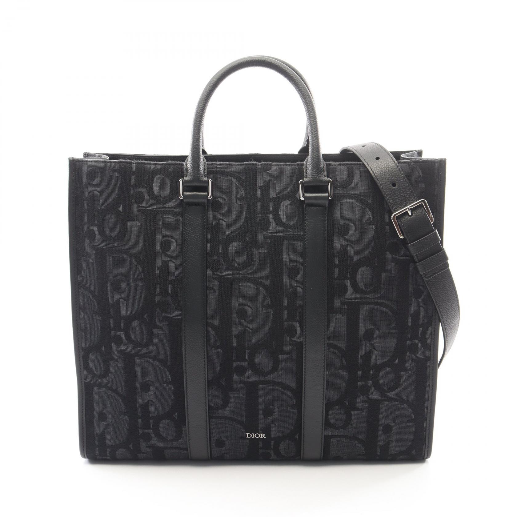ディオール Dior マキシ オブリーク イーストウエスト 2WAY トートバッグ バッグ キャンバス レザー メンズ ブラック系 【中古】