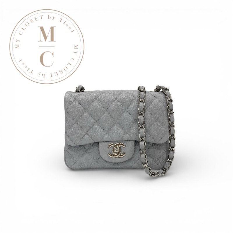シャネル CHANEL バッグ ショルダーバッグ グレー シルバー ミニマトラッセ ココマーク キャビアスキン シングルフラップ シングルチェーン